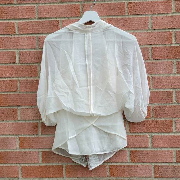 Elie Tahari Silk Lace Romantic Layered Blouse Top size XS Cream - Picture 2 of 12